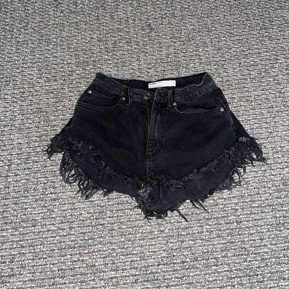 Garage black distressed denim shorts